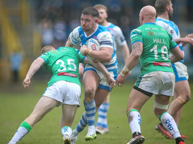 Action from Halifax Panthers against Swinton Lions last Sunday. Photo by Simon Hall.