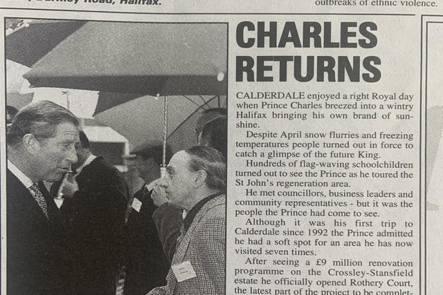 Calderdale welcomed Prince Charles, now King Charles III, back in 1999 when he came to tour the St John's regeneration area.