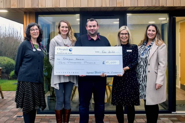The investment being presented by The Nick Smith Foundation at Overgate Hospice – left to right: Dr Rachel Sheils, Overgate Hospice Medical Director; Rachel Smith, Nick’s wife; Stephen Naylor, Nick Smith Foundation Chair; Tracey Wilcocks, Overgate Hospice Director of Clinical Services; Kirsty Lloyd, Overgate Hospice Capital Appeal Fundraiser.