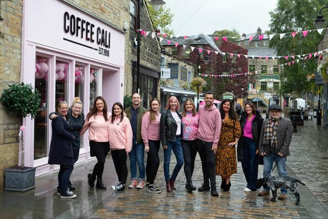 Shops in Hebden Bridge go pink for breast cancer awareness month.