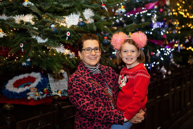 Nicola and Florence Reed at Halifax Minster Christmas Tree Festival