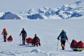 Karen Darke with teammates in Antarctica. Photo: Mike Webster