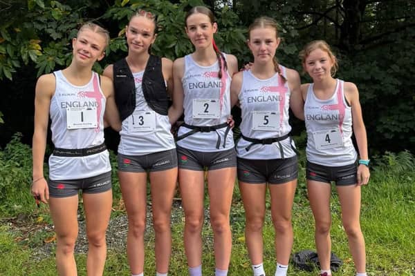 Clara McKee, left, with the England U18s girls team. Pic: Sharon Taylor