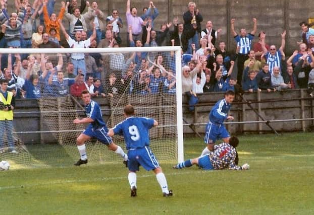 Geoff Horsfield scores for Town against Stevenage, October 18, 1997