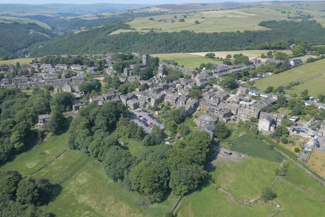 An aerial view of Heptonstall from the film