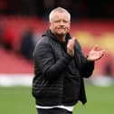 WATFORD, ENGLAND - MAY 08: Watford manager Chris Wilder applauds the fans at the end of the game during the Sky Bet Championship between Watford and Stoke City at Vicarage Road on May 08, 2023 in Watford, England. (Photo by Richard Heathcote/Getty Images)