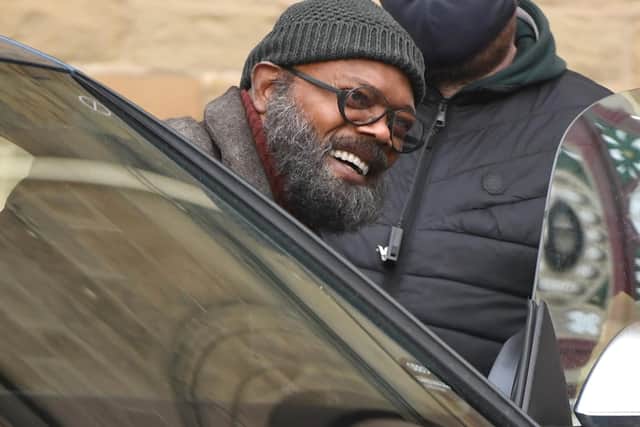 Samuel L Jackson seen on set during filming of the Marvel Disney Plus series Secret Invasion at The Piece Hall  (Photo by Gerard Binks/Getty Images)