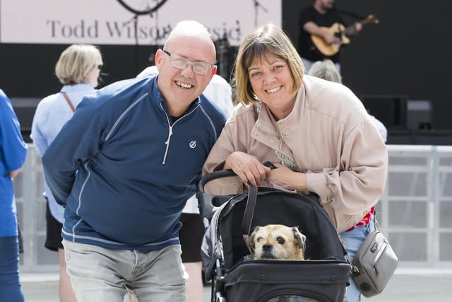 Darren and Cheryl Sinfield with Lola the dog.