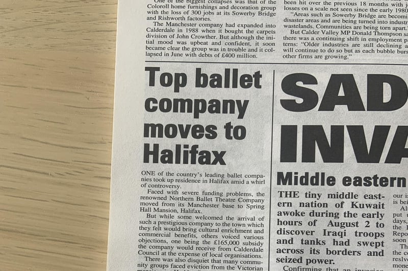 The Northern Ballet Theatre Company moved from its Manchester base to Spring Hall Mansion in Halifax back in 1990.