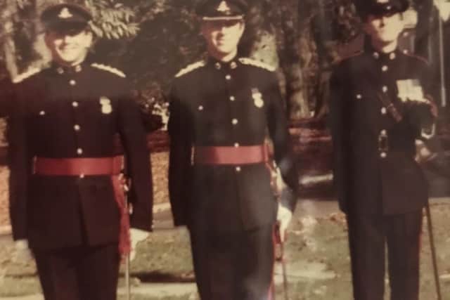 Commanding Officer, Adjutant and Regimental Sergeant Major of the Dukes in Bulford in 1986