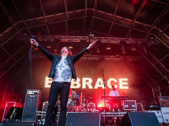 Embrace on stage at The Piece Hall in Halifax.