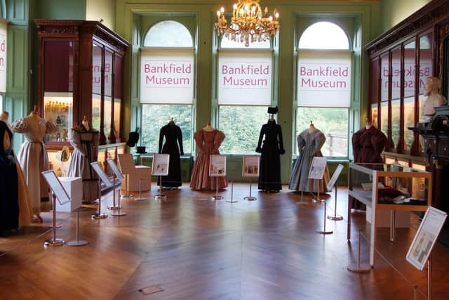 Costumes and accessories from Gentleman Jack, in the striking new display at Bankfield Museum, Halifax.
