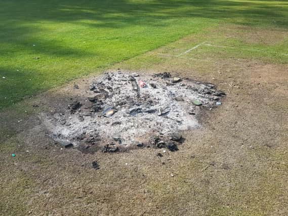 Damage to the playing surface at Hebden Bridge CC.