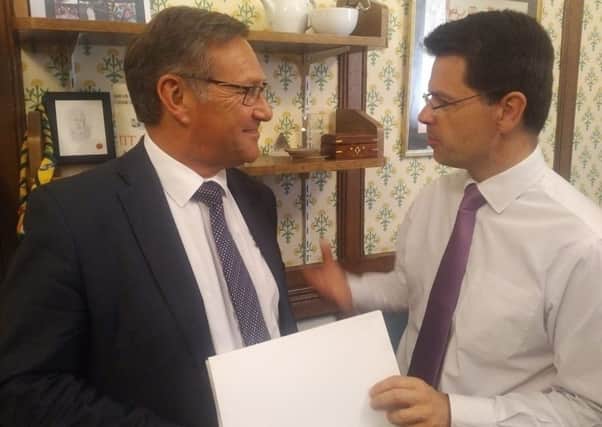 Calder Valley MP Craig Whittaker (Conservative), left, with Secretary of State for Housing, Communities and Local Government, James Brokenshire MP, right