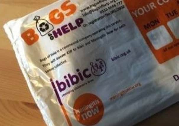 The collection bags have the Meningitis Now logo, but have nothing to do with the charity.