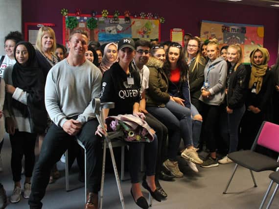 Inspiration: Riona Kelly with Keith Mason and students at Bradford College