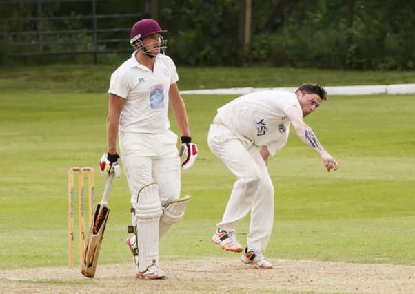 Cricket - Parish Cup 2nd round - Mytholmroyd v Thornton. Thornton bowler Bradley Weatherhead.