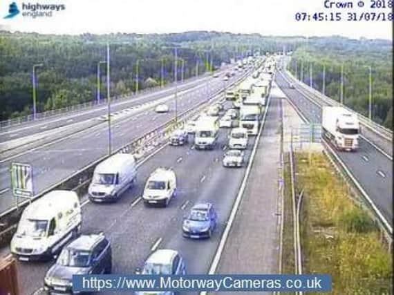 Junction 25, Brighouse - traffic is building after the accident this morning