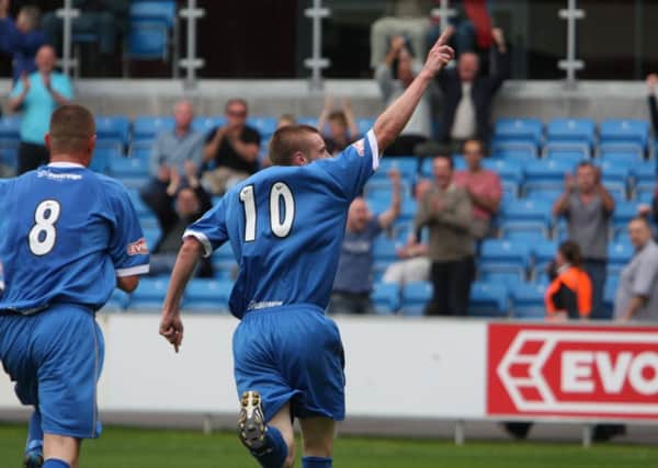 Jamie Vardy scores the winner for Halifax against Buxton in 2010.
