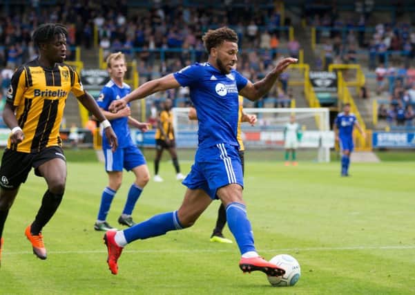 Actions from FC Halifax Town v Maidstone United, at The Shay. Jonathan Edwards