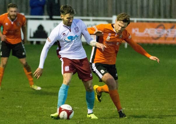 Actions from Brighouse Town v South Shields, at St Giles Road. Pictured is Iwan Heeley