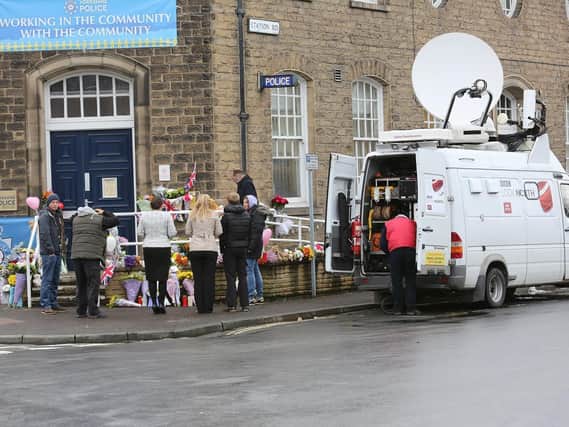 Filming outside the former Sowerby Bridge Police station