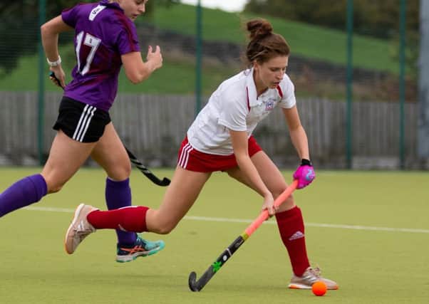Actions from Halifax v Huddersfield Dragons, ladies hockey, at Exley Park. Pictured is Katie Love