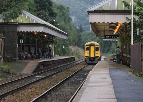 A train going through Hebden Bridge Railway Station