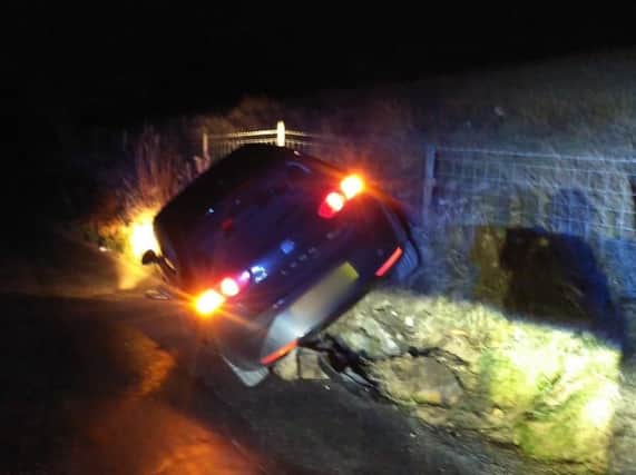 The car crashed into a wall after trying to evade traffic officers in Calderdale. Picture: @WYP_TrafficDave