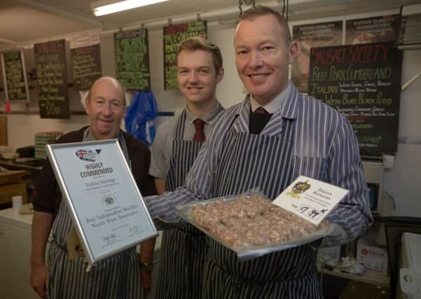 Todmorden Market award winning sausage maker Nick Fielden  with Peter Brinklow and Bradley Claxton.