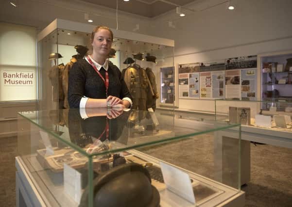 Bankfield Museum's WW1 exhibition. Angela Clare the museum's collections manager.