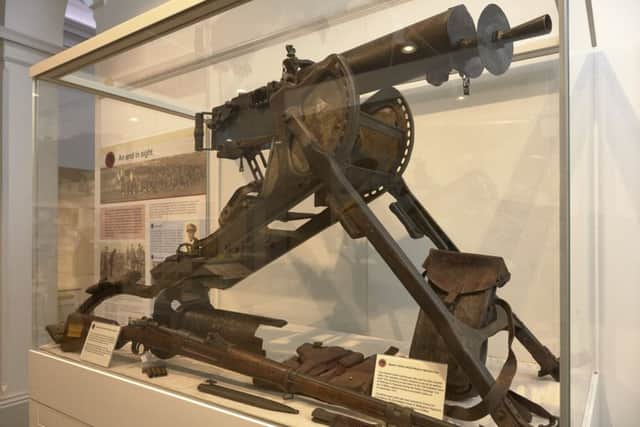 Bankfield Museum's WW1 exhibition. A captured German machine gun.