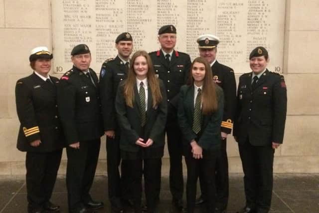 The girls pose at the Menin Gate Last Post Ceremony in February.