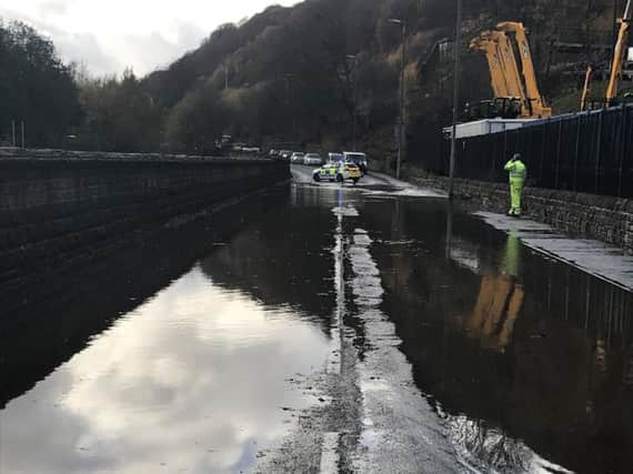 The water main burst in Todmorden (Picture West Yorkshire Police)