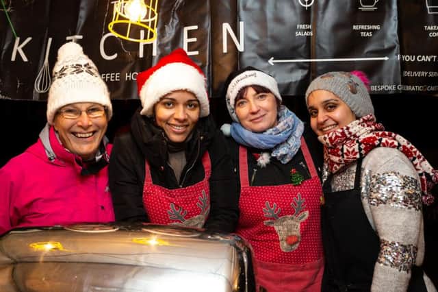 Helen Evans, Janice Santos, Kasia Grudziecka and Jas Hosseini, from The Kitchen, at Mytholmroyd Christmas Fair