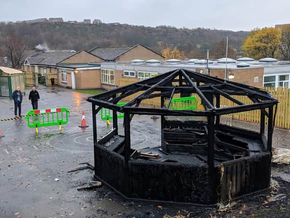 The outdoor building as Ash Green Primary School destroyed in a fire