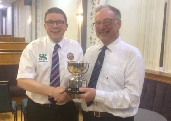 Frank Stallard Bowl winner Andrew Mitchell (right) with Halifax League chairman Anthony Briggs