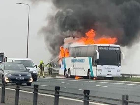 Picture of the coach fire on the M62 sent in by Jasmine Kendal