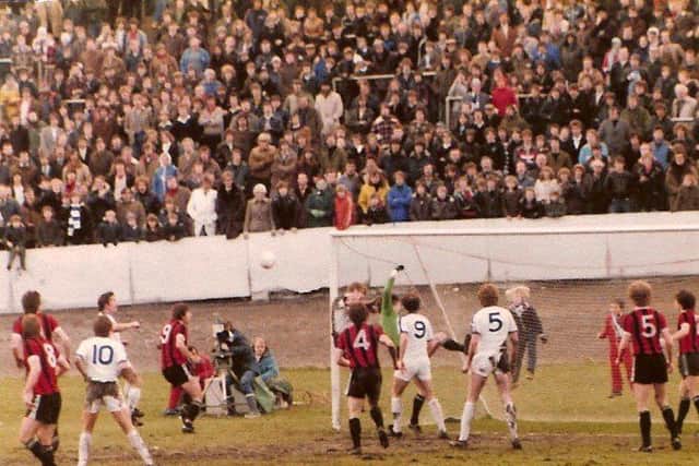 Joe Corrigan concedes a corner under pressure in Town's win over Man City. Picture courtesy of Johnny Meynell.