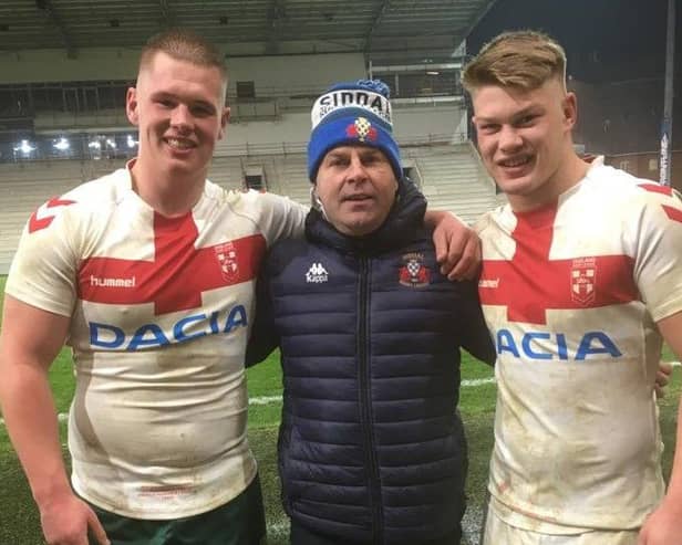 England Academy v Australia at Headingley

Siddal products Tom Holroyd (left) and Morgan Smithies (right) with Martin Scrimshaw