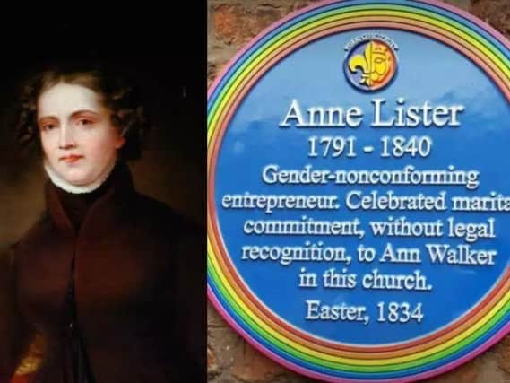 The original wording on the plaque to Halifax's Anne Lister outside the church in York