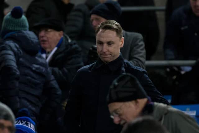 Jamie Fullarton takes his place in the stands to watch Town's home game with Hartlepool in February after being announced as The Shaymen's new manager.