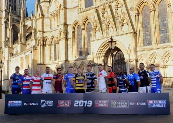 220116   Players from  RFL  Championship clubs  outside  York  Minster for  the launch photographs  of the new season  in York yesterday(tues).