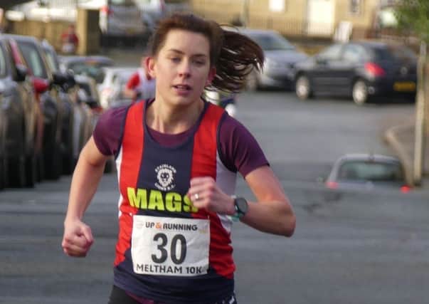 Mags Beever, 2nd Lady at Meltham Tough 10K (photo Philip Bland)
