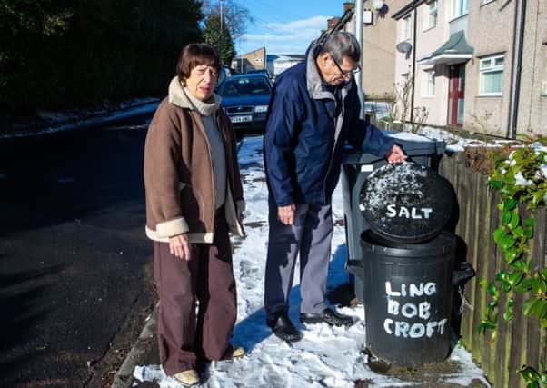 Local residents, Monica Armitage and Raymond Gilbody, angry about Calderdale Council not filling their grit bin, Ling Bob Croft, Halifax