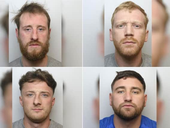 Top left clockwise Ryan Stewart, 35, Peter Clark, aged 32, Matthew Bowers, aged 32, Gareth Robinson aged 28, have been jailed