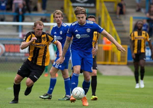Actions from FC Halifax Town v Maidstone United, at The Shay. Jordan Preston