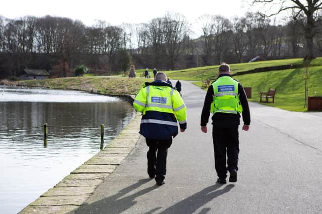 Community Safety Wardens Mick Hall and Craig Heywood patrol the parks of Calderdale