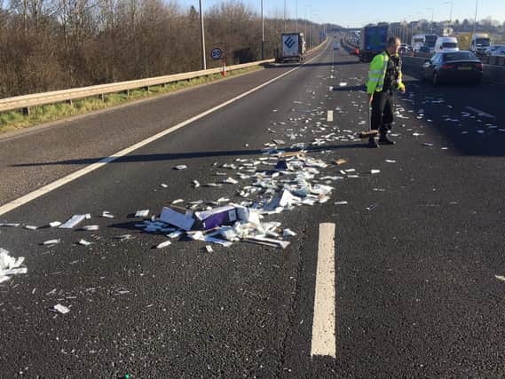 The spillage on the M62 at Outlane (Picture West Yorkshire Police)