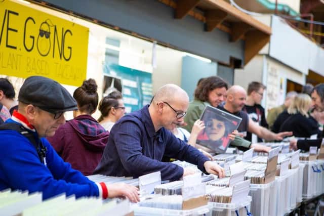 Visitors sift through records at Halifax Borough Market.